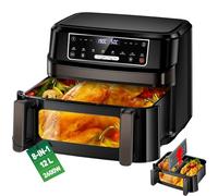 Friggitrice ad Aria Calda 2 Camere | Friggitrice ad Aria da 12L Camera Doppia Camera Singola Regolabile, 2600W Friggitrice ad Aria Calda 8 in 1 con Doppia Camera Controllo Separato Della Temperatura