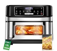 Friggitrice ad Aria Calda a 2 Camere | Airfrey 12L Regolabile e Camera Singola Doppia c Ricettario, Friggitrice ad Aria Calda a Doppia Camera Controllo Indipendente, Air Frey XXL Temperatur Max 200°C