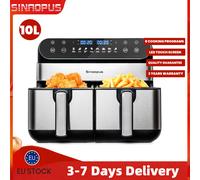 Friggitrice ad aria calda a doppio cestello da 2400 W 10 litri, tocco LED, tempo e temperatura regolabili, 8 programmi automatici, cottura senza olio, dimensioni friggitrici intelligenti per famiglie