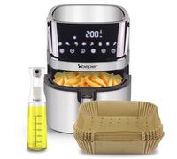 Friggitrice ad aria calda, Friggitrice 7L, Spruzzino per Olio con Contenitore in Vetro Graduato, Carta forno quadrata per friggitrice ad aria, Set da 50 pz, 20x20 cm, Antiaderente e Biodegradabile