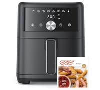 Friggitrice ad Aria Calda Senza Olio 6L, Air Fryer Design Compatto con Touch Screen Digitale, 8 Programmi (Ricette Italiane), Silenziosa (<50dB), Ideale per Famiglie, 1500W, Color Nero