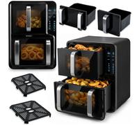 Berdsen Friggitrice ad aria calda Airfryer con aria calda, 12 l, doppia camera verticale 5 l + 7 l, 2800 W, 8 programmi, touch screen, finestra di visualizzazione a LED, cuocere, grigliare e essiccare