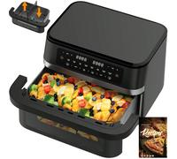 Friggitrice ad aria doppia da 11 litri | Airfryer 2950W con doppia camera indipendente, Finestra Trasparente e Luce Interna, Divisorio Rimovibile, Funzione Sync Finish, pannello LED touch, 8 programmi