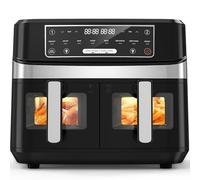 Friggitrice ad Aria Doppia Resistenza 10L, Air Fryer 2600W, Friggitrice ad Aria 2 Cestelli con Finestra, 8 Programmi, Tecnologia Extra-Crisp, 50-200°C, Lavabile in Lavastoviglie
