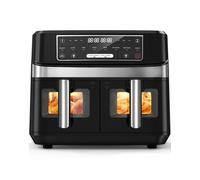 Friggitrice ad Aria Doppia Resistenza 10L, Air Fryer 2600W, Friggitrice ad Aria 2 Cestelli con Finestra, 8 Programmi, Tecnologia Extra-Crisp, 50-200°C, Lavabile in Lavastoviglie