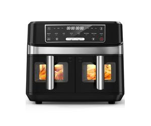 Friggitrice ad Aria Doppia Resistenza 10L, Air Fryer 2600W, Friggitrice ad Aria 2 Cestelli con Finestra, 8 Programmi, Tecnologia Extra-Crisp, 50-200°C, Lavabile in Lavastoviglie
