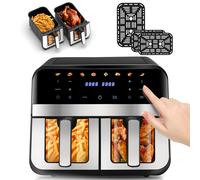 Friggitrice ad aria doppia zona grande da 10 litri con doppia porta e touch screen intelligente, preimpostazioni 8 in 1, fornello antiaderente in acciaio inossidabile 304, 2400 W