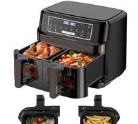 Friggitrice ad Aria Doppio Cestello | 10L Friggitrice Aria con Finestra Osserv Indipendente Temperatura, 8-in-1 Air Fryer Controllo Touch 50-200℃, Air Fryer Grande 2600W Luce Integrata Timer