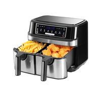 Friggitrice ad Aria Doppio Cestello, 9L Air fryer 2400W, Friggitrice Senza Olio XXL con 2 Cestelli Indipendenti da 4,5L, 8 Programmi, Air fyer con Touchscreen LED, Smart Finish & Match Cook
