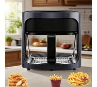 Friggitrice ad Aria Elettrica Friggitrice ad Aria Senza Olio da 6 Litri, Friggitrice ad Aria Visiva in Vetro per Auto Domestica, Display a LED, Regolazione della Temperatura con 7 Preimpostazioni, Vis