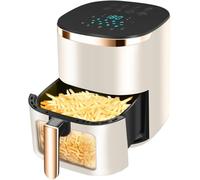 Friggitrice ad Aria Forno 6L con Finestra Visiva, 1400W, Temperatura e Timer Regolabili, Cestello Antiaderente Lavabile, Aria Calda 3D per Cucina Sana Familiare,White