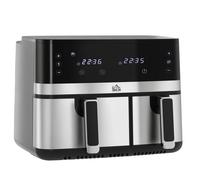 Friggitrice ad aria HOMCOM senza olio Zone Air Fryer 8,5 L - 2700 W - 8 programmi, display LED touch, temperatura regolabile, timer, 2 cestelli antiaderenti, sincronizzazione finitura, ricetta