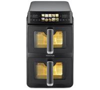 PRIXTON Friggitrice ad Aria Verticale 10L con Doppio Cestello 5L + 5L, 2600 W, Air Fryer senza Olio con 2 Cestelli Indipendenti, Display LED Touch, 10 Programmi, 80-200 °C, Finestra e Illuminazione