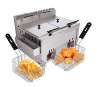 Friggitrice, Friggitrice ad Olio a Gas Doppio Cestello, 6 L X 2 Friggitrice Professionale con 2 Cestelli, Friggitrice a Olio Commerciale Temperatura Controllata per Cucina Hotel Festa Carnevale