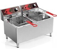Friggitrice commerciale 12L x 2 Friggitrici elettriche grandi a doppio serbatoio con cestello elettrica da banco for ristorante Facile da pulire(12L liquefied/natural gas)