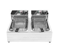 Friggitrice commerciale 2500W elettrica in acciaio inox Friggitrice Friggitrice Temperatura regolabile 60-200℃ 6L Doppia Friggitrice con rete di frittura in acciaio inox per mense, alberghi