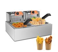 Friggitrice commerciale a doppio serbatoio da 20,7 Qt/20 L con cestini in acciaio inossidabile di spessore 0,8 mm con temperatura regolabile, 1700 W x 2, 110 V