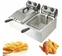 Friggitrice commerciale Cestello grasso elettrico Fat Chip S grande con serbatoio, pentole per patatine in acciaio inossidabile con cestello e coperchio, temperatura regolabile 50-200°C, Lar
