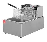Friggitrice commerciale con cestello e coperchio, temperatura regolabile in acciaio inossidabile da 6 l / 6,3 qt per uso domestico in ristorante, friggitrice da cucina da banco a serbatoio s