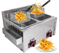 Friggitrice commerciale da banco a gas con 2 cestelli fritti | Perfetto per il ristorante Café | 10L*2 Fat Chip in acciaio inossidabile di grande capacità | Controllo della temperatura in pi
