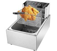 Friggitrice commerciale elettrica con cestello, temperatura regolabile da banco elettrica in acciaio inossidabile per utente domestico, serbatoio singolo da 6 l / 6,3 qt per ristorante con c