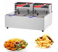 Friggitrice commerciale Grasso singolo doppio cilindro, grasso con cestello rimovibile ed elemento riscaldante, antiscivolo - Controllo termostato regolabile (colore: 6Lx2)