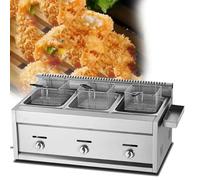Friggitrice commerciale S, gas GPL, acciaio inossidabile da banco con cestello e coperchio, doppio cilindro da 9 l + 9 litri per patatine fritte - per cucina domestica e uso del ristorante