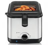 Friggitrice compatta da banco con controllo della temperatura e coperchio di sicurezza, ideale per friggere pollo, patatine fritte e anelli di cipolla, spia luminosa dell'olio per una cottura precisa
