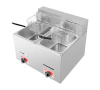 Friggitrice con cestello, 2800Pa, doppia friggitrice elettrica con 2 piccoli piani di lavoro in acciaio inox ispessito, olio 2 x 6 l, friggitrice con contenitore in acciaio inox rimovibile