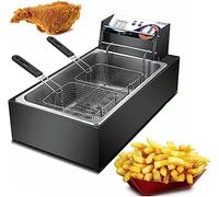 Friggitrice con cestello, controllo della temperatura regolabile 50~200°C, maniglia di sicurezza e padella antiaderente, friggitrice per uso domestico e commerciale, facile da pulire (stile 1) (