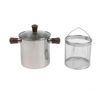 Friggitrice con corpo in acciaio inossidabile 304, manico in noce e cestello in rete, capacità 1 5L 2 0L Base antiscivolo per un efficiente drenaggio dell'olio adatta a più tipi di stufe (B-1,5L)