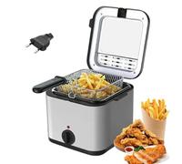 Friggitrice elettrica, 1000 W, friggitrice in acciaio inossidabile 304, senza BPA, termostato regolabile 80-190 °C, 2,5 L, friggitrice professionale con filtro, cestino rimovibile (grigio)