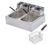 Friggitrice elettrica 12L Friggitrice commerciale doppia 6L Chippanna con coperchio e cestello Controllo della temperatura in acciaio inossidabile per casa, ristorante, fast food ristorante 2500 W