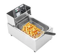 Friggitrice elettrica 2500 W commerciale in acciaio inox 6L con scolapiatti e coperchio, controllo della temperatura in acciaio inox, friggitrice rettangolare grande dispositivo per gastronomia, uso