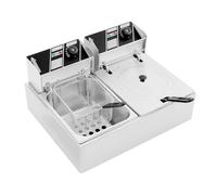 Friggitrice elettrica commerciale, 2 x 6 l, doppia camera, 2 x 2,5 kW, friggitrice da tavolo, friggitrice a doppia olio, con cestello filtro, 60-200 °C, doppio serbatoio, per patatine fritte, ali di