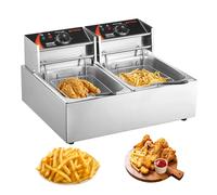 Friggitrice Elettrica Commerciale Doppio Cestello 12 Litri 3000W Acciaio Inox