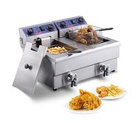 Friggitrice elettrica con doppi serbatoi rimovibili 12L 5000W Friggitrice da banco commerciale for patatine fritte di pollo Patatine fritte Per uso fai da te(Timing with Filter)