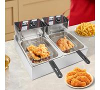 Friggitrice elettrica con grasso 5000W 6L Commerciale Doppia Friggitrice Gastronomia Acciaio Inossidabile Zona Fredda Friggitrice Professionale Gastro Friggitrice con olio, perfetta per patatine