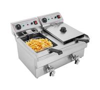 Friggitrice elettrica da 20 l, con doppio serbatoio, 3000 W + 3000 W, in acciaio inox, friggitrice a gas con 2 cesti per friggere e 2 coperchi per pentole