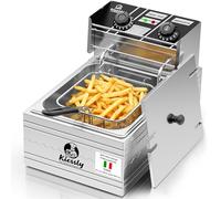 Friggitrice elettrica da 20 litri, friggitrice commerciale da 3500W con cestelli, friggitrice a doppia vasca in acciaio inossidabile con controllo del tempo e della temperatura (Single Fryer 10L)