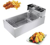 Friggitrice elettrica da 3200 W, friggitrice in acciaio inox da 22 litri con temperatura regolabile da 50 a 300 °C, interruttore di sicurezza, cestello rimovibile facile da pulire, piedini antis