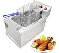 Friggitrice elettrica da banco con cestello solido di facile montaggio, acciaio inossidabile coercitivo, per cucina, ristorante, temperatura regolabile per cucinare patatine fritte di pollo