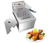 Friggitrice elettrica da banco con cestello solido di facile montaggio, acciaio inossidabile coercitivo, per cucina, ristorante, cottura a temperatura regolabile di patatine fritte di pollo