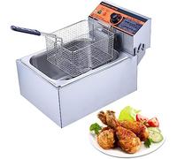 Friggitrice elettrica da banco con cestello solido di facile montaggio, acciaio inossidabile coercitivo, per cucina, ristorante, temperatura regolabile per cucinare patatine fritte di pollo