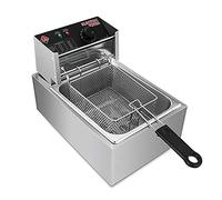 Friggitrice elettrica Friggitrice a doppio serbatoio Commerciale Controllo della temperatura regolabile, Piano di lavoro in acciaio inossidabile 6Lx2 2500W con coperchi, cilindro singolo