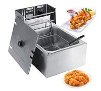 Friggitrice Elettrica Professionale 6L, 2500W, Friggitrice ad Olio in Acciaio Inox, con Cestello, Regolatore di Temperatura, per Catering, Patatine Fritte, Pollo