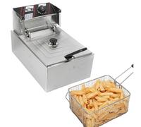 Friggitrice elettrica professionale da 6 l, in acciaio inox, con funzione zona fredda, piedini antiscivolo, con filtro dell'olio, cestello da 2500 W, riscaldamento rapido