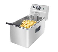 Friggitrice elettrica professionale da banco in acciaio inox da 4L/6L, vasca singola con cestello e coperchio, per uso industriale e domestico