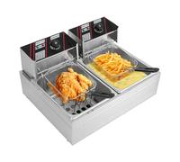Friggitrice elettrica professionale doppio serbatoio 6L in acciaio inox 201 2,5 kW per serbatoio, regolazione indipendente della temperatura 140-392℉ elemento riscaldante a forma di U con sonda di