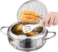 Friggitrice in acciaio inossidabile, friggitrice in stile giapponese Tempura friggitrice con termometro e scolapiatti, compatibile con fornello a induzione(20cm)
